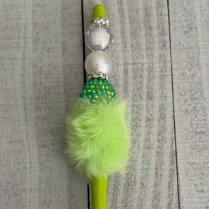 Plush Lime Green Pom-Pom Decorative Pen